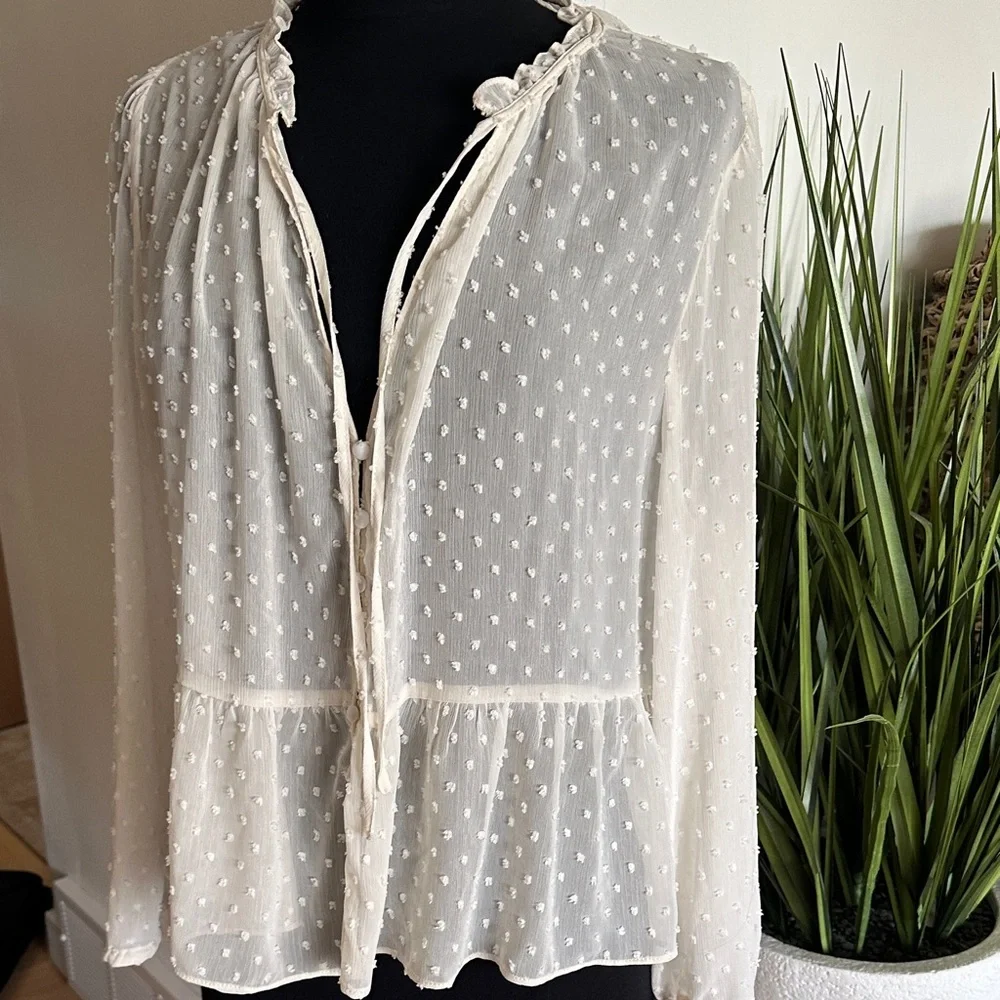 Zara Elegant Cream Dot Blouse - Size XL - Picture 3 of 12